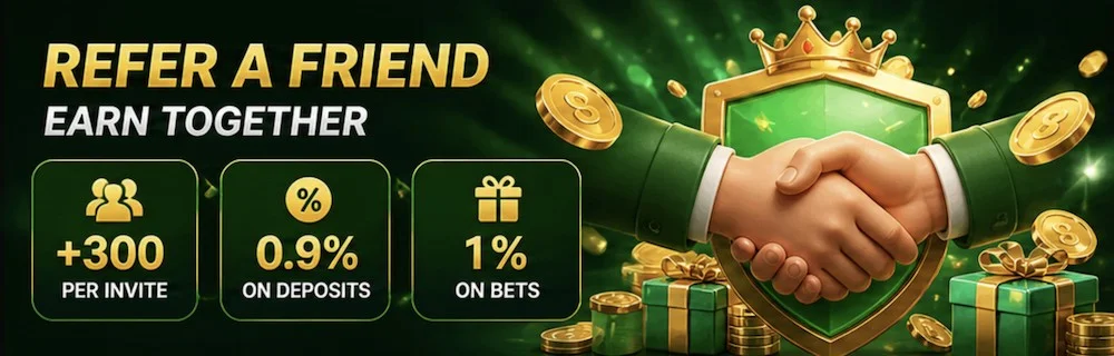 TKPK refer a friend — earn together, +300 per invite, 0.9% on deposits, 1% on bets